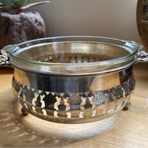 Antique Corning Pyrex Glass Ovenware and Metal Serving Stand Set 1920s